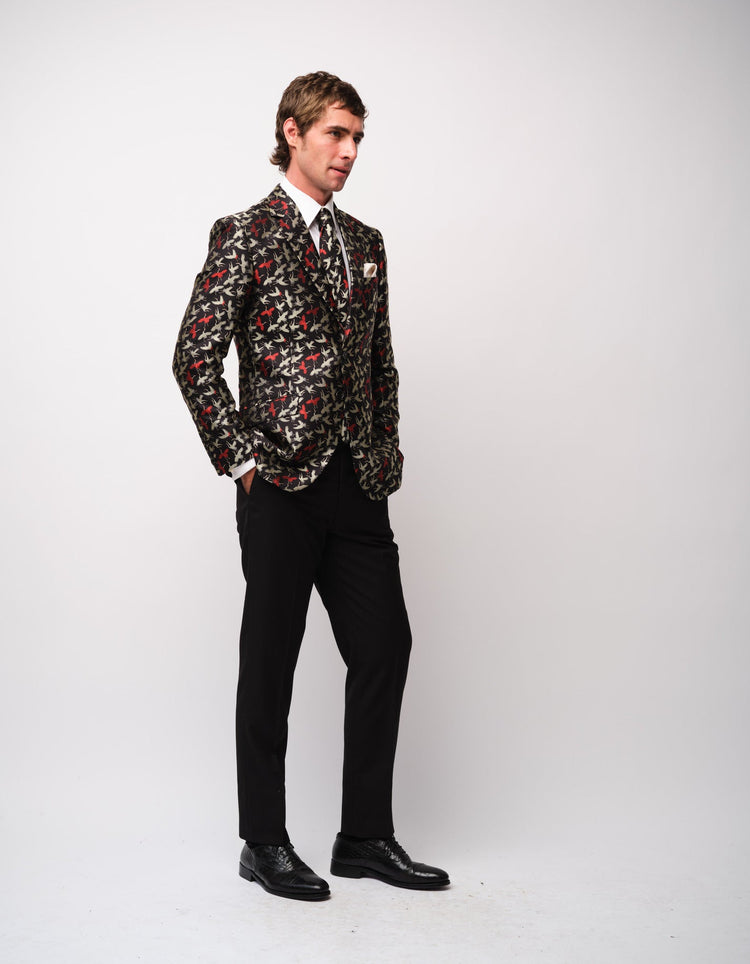 Black & Red Cranes Silk Jacket - Gresham Blake Online