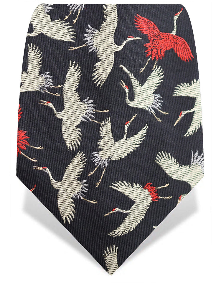 Black & Red Cranes Silk Tie - Gresham Blake Online