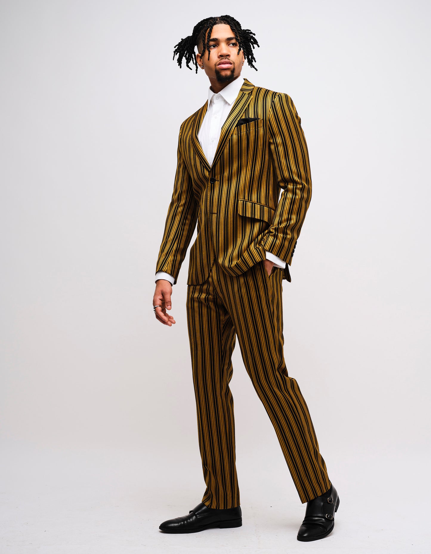 Black & Yellow Stripe Wool 2 Piece Suit GOLD COLLECTION