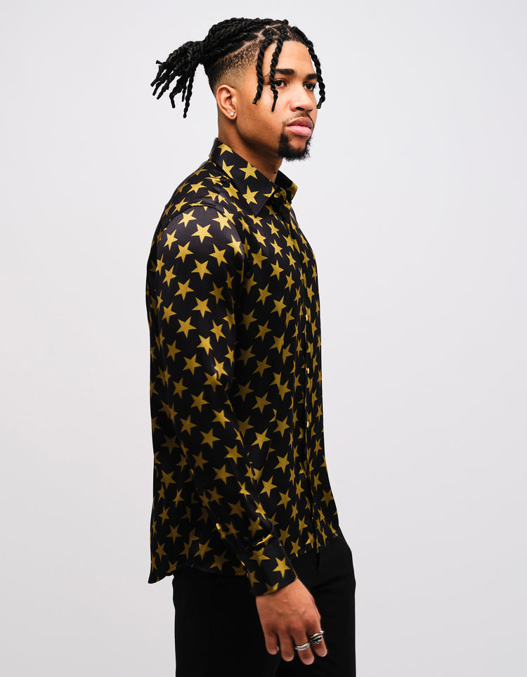 Black & Gold Stars Silk Shirt GOLD COLLECTION