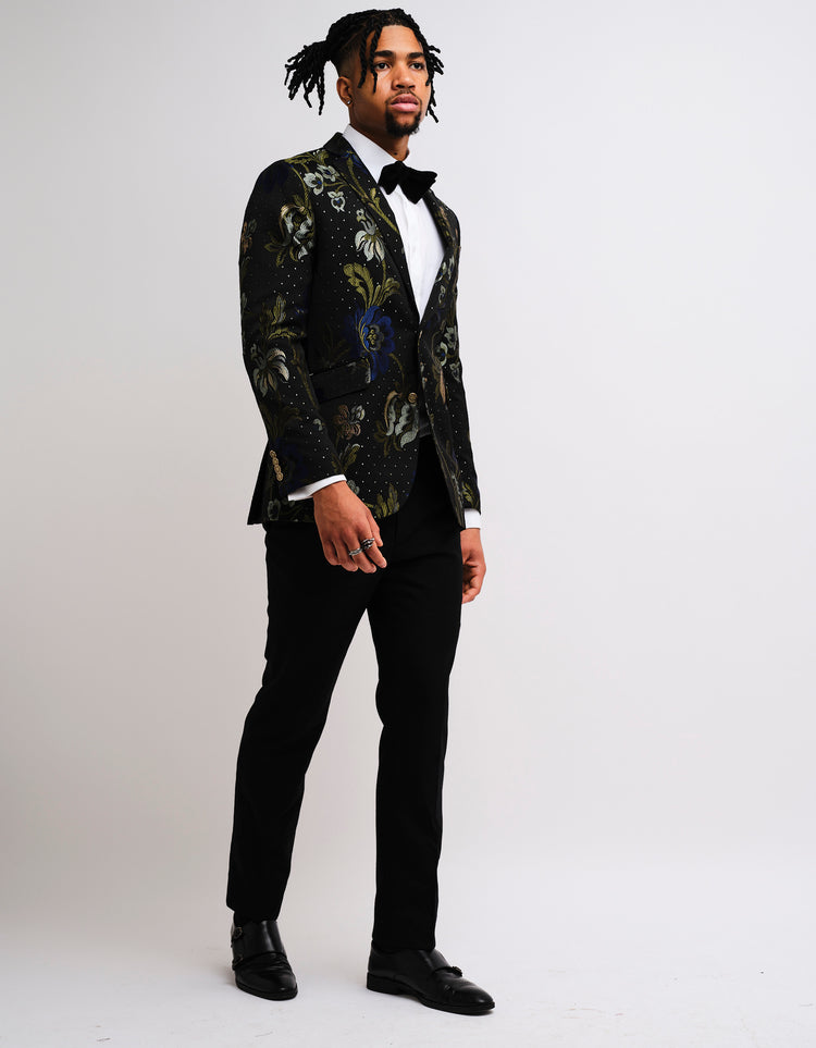 Black & Green Floral Jacquard Jacket GOLD COLLECTION