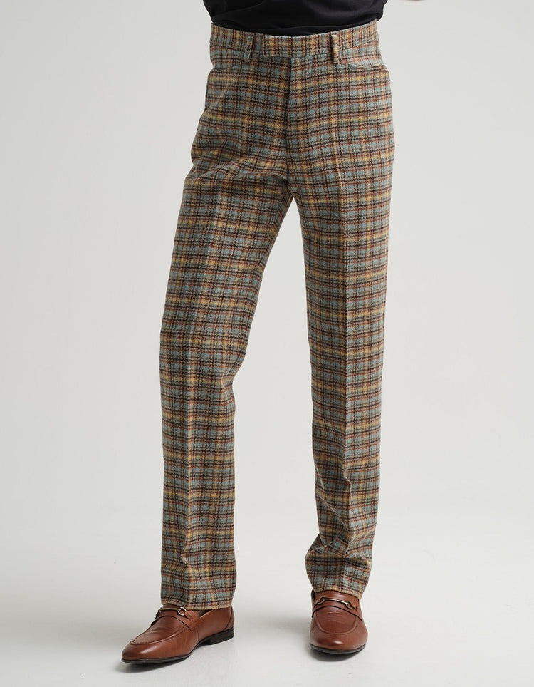 Blithfield Brown Check Wool Trousers - Gresham Blake Online