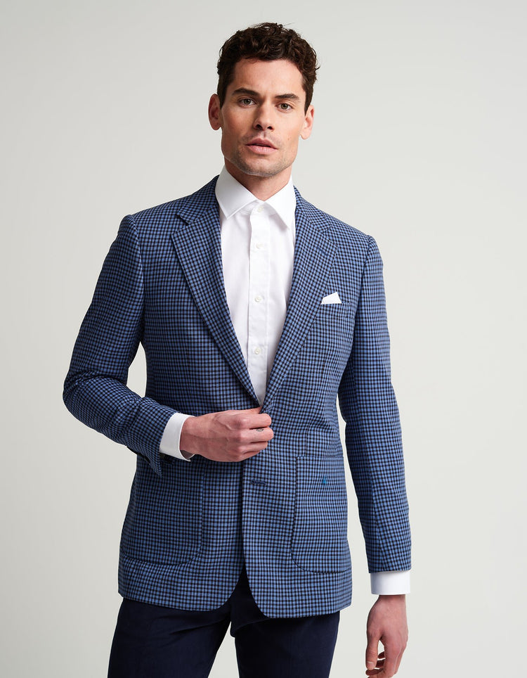 Blue & Brown Gingham Jacket - Gresham Blake Online