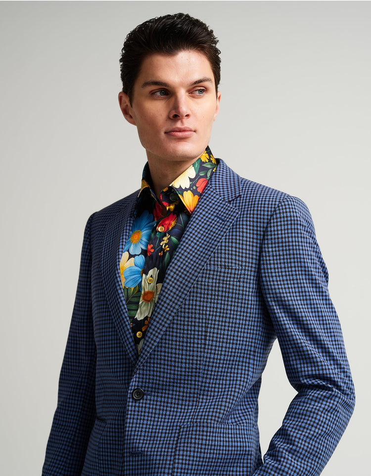 Blue & Brown Gingham Jacket - Gresham Blake Online