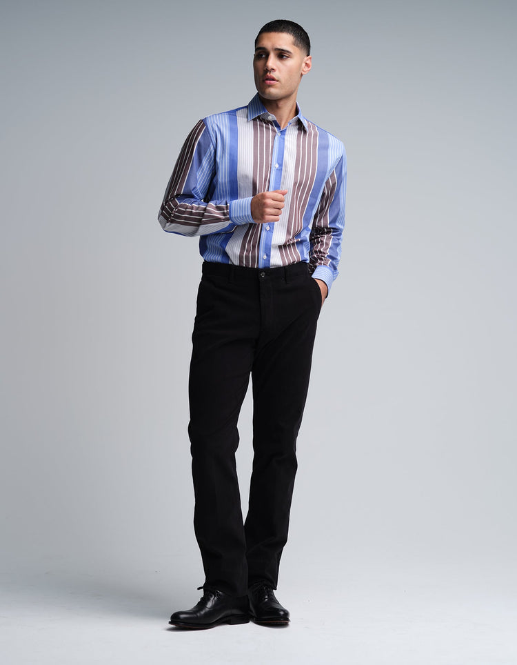 Blue & Brown Stripe Shirt - Gresham Blake Online