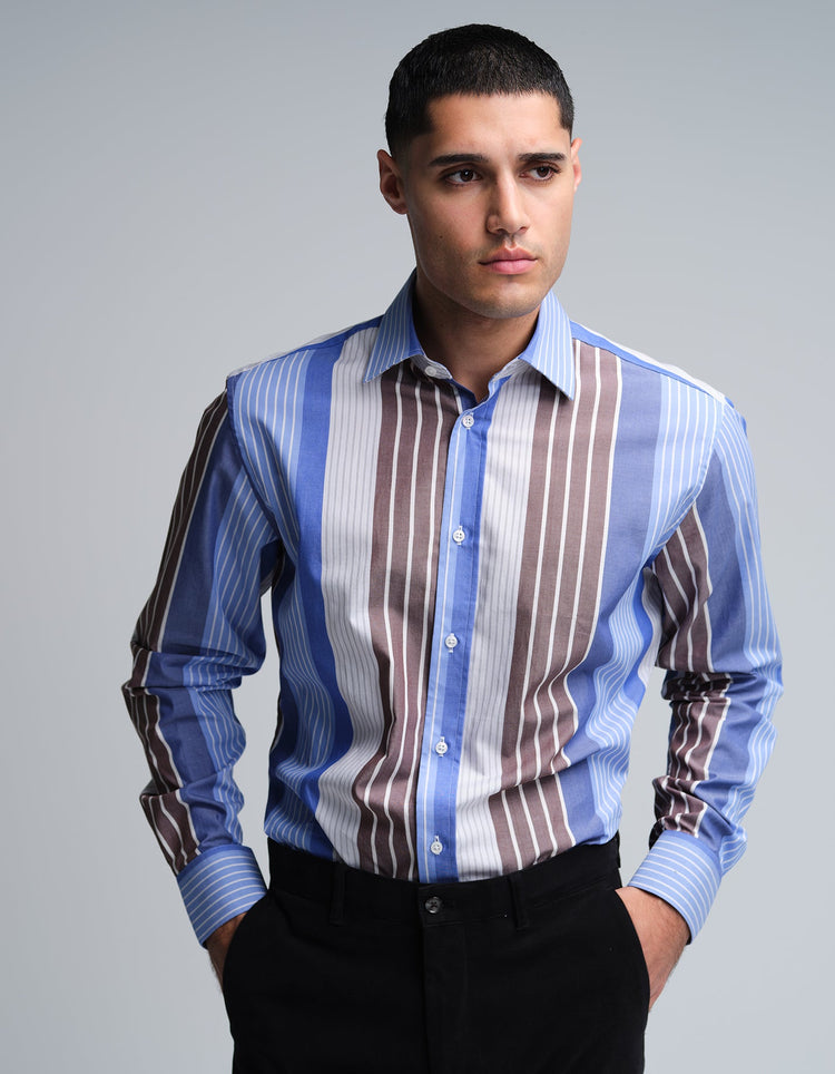 Blue & Brown Stripe Shirt - Gresham Blake Online