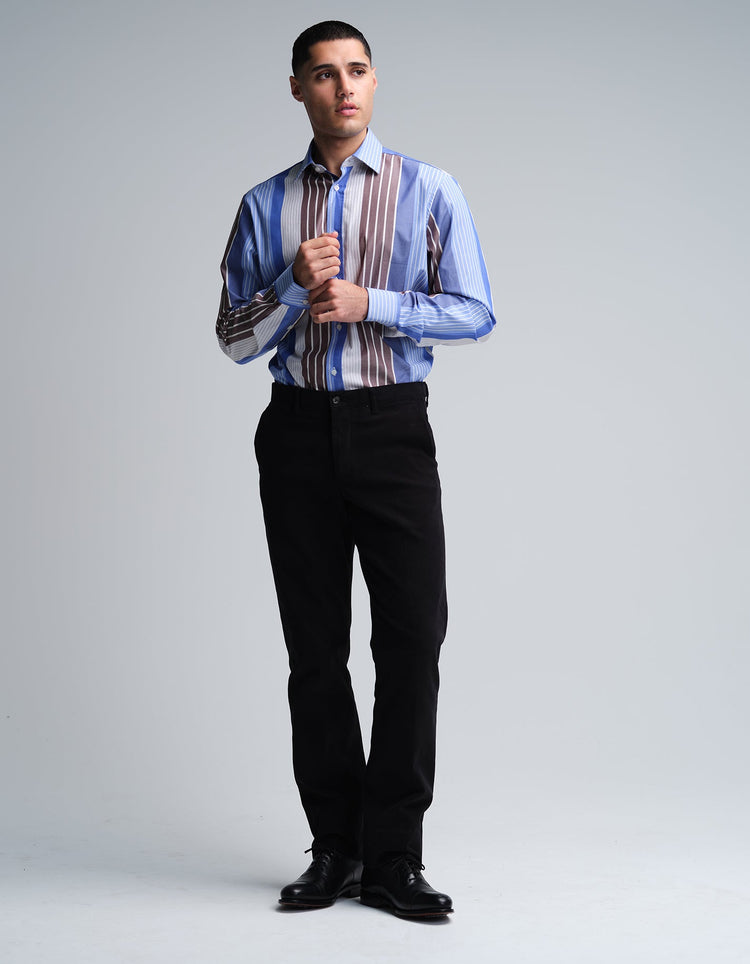 Blue & Brown Stripe Shirt - Gresham Blake Online