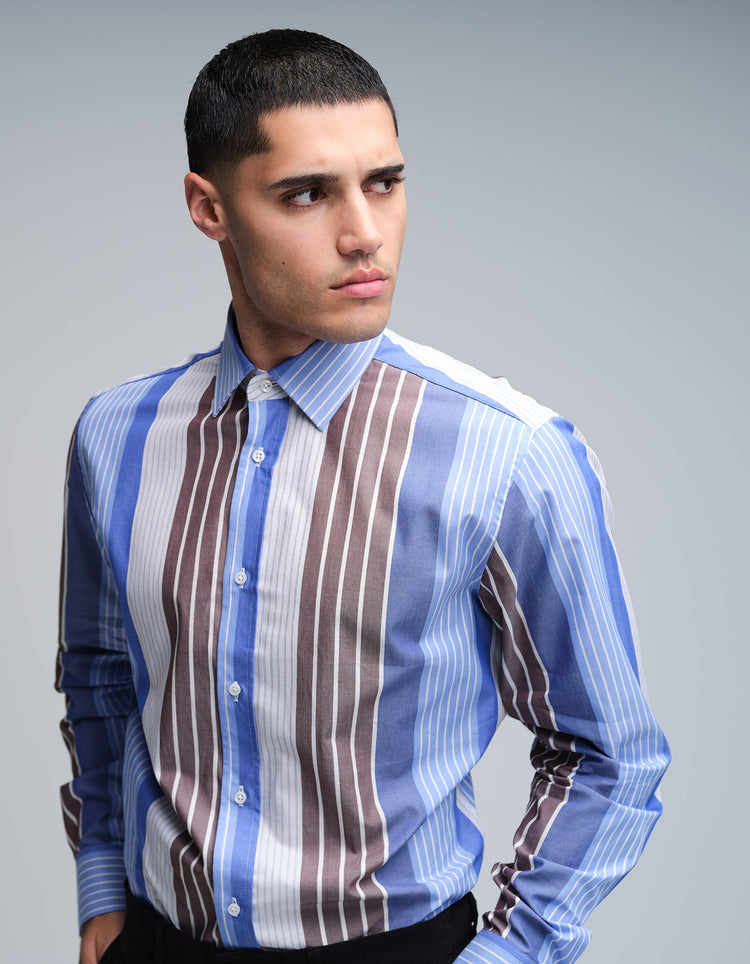 Blue & Brown Stripe Shirt - Gresham Blake Online