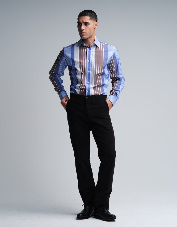 Blue & Brown Stripe Shirt - Gresham Blake Online