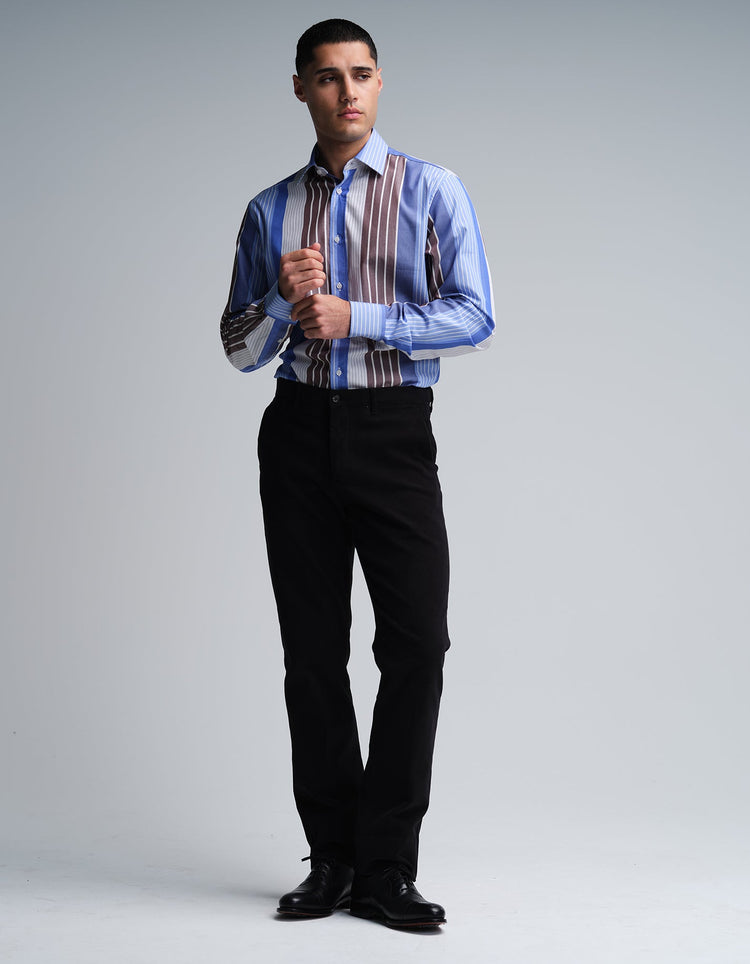 Blue & Brown Stripe Shirt - Gresham Blake Online