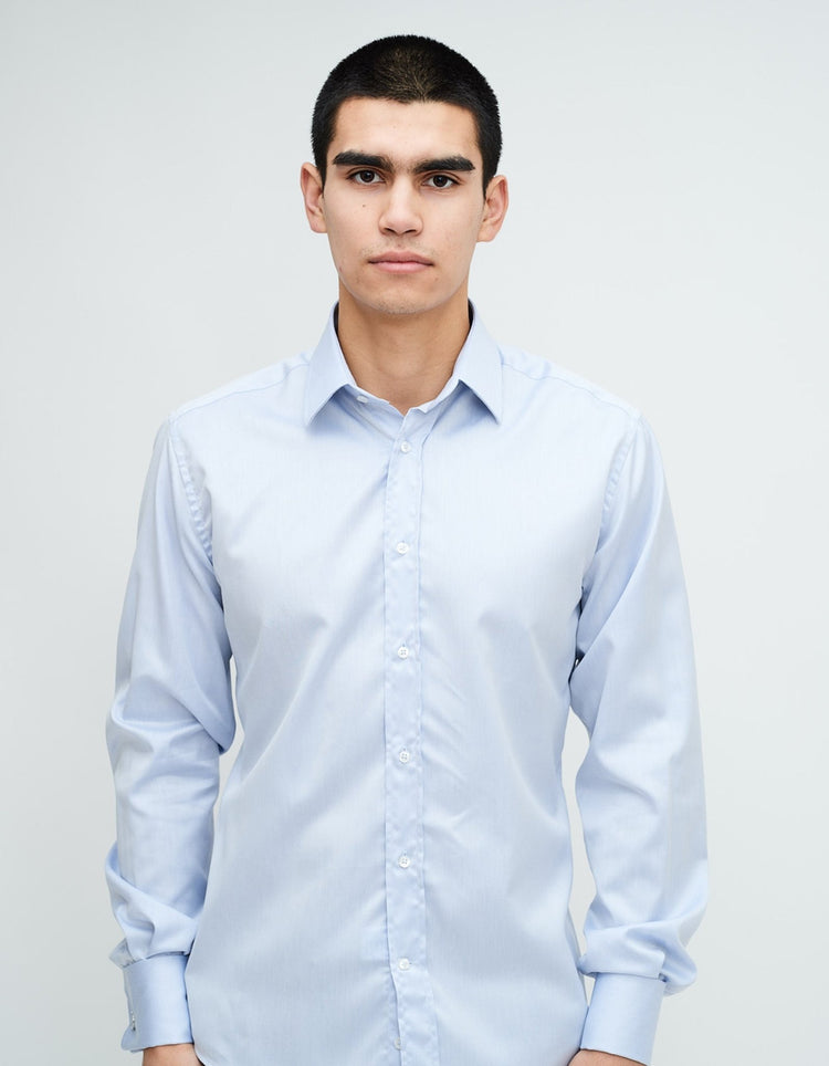 Blue Double Cuff Kent Collar Shirt - Gresham Blake Online
