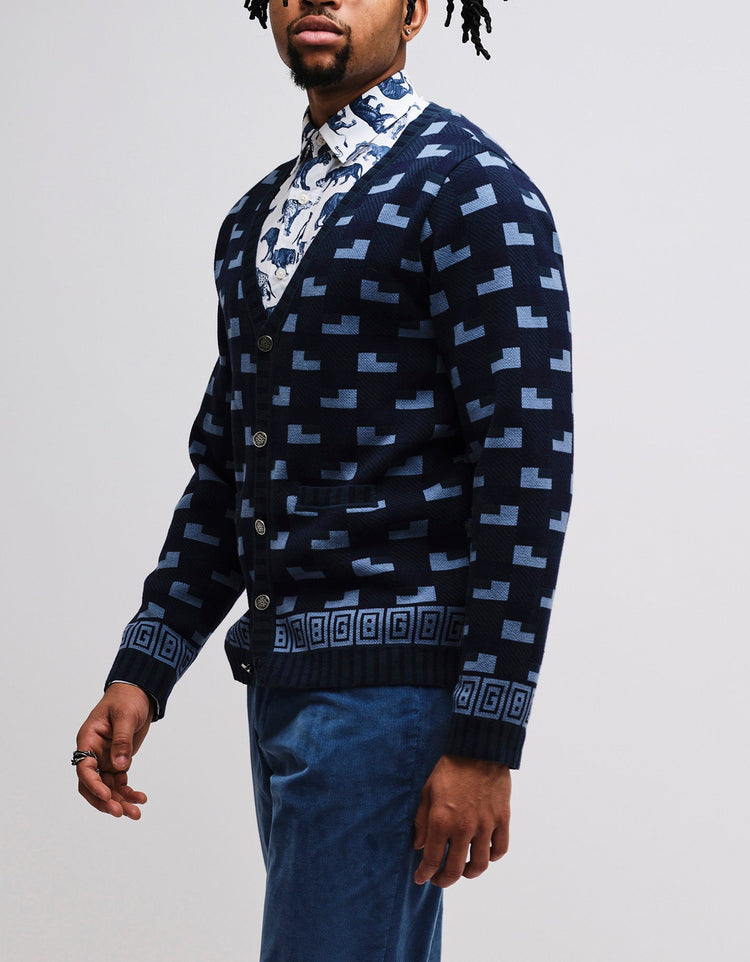 Blue Geometric GB Cotton Cardigan - Gresham Blake Online