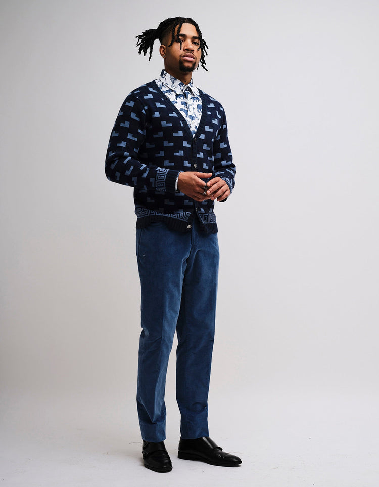 Blue Geometric GB Cotton Cardigan - Gresham Blake Online