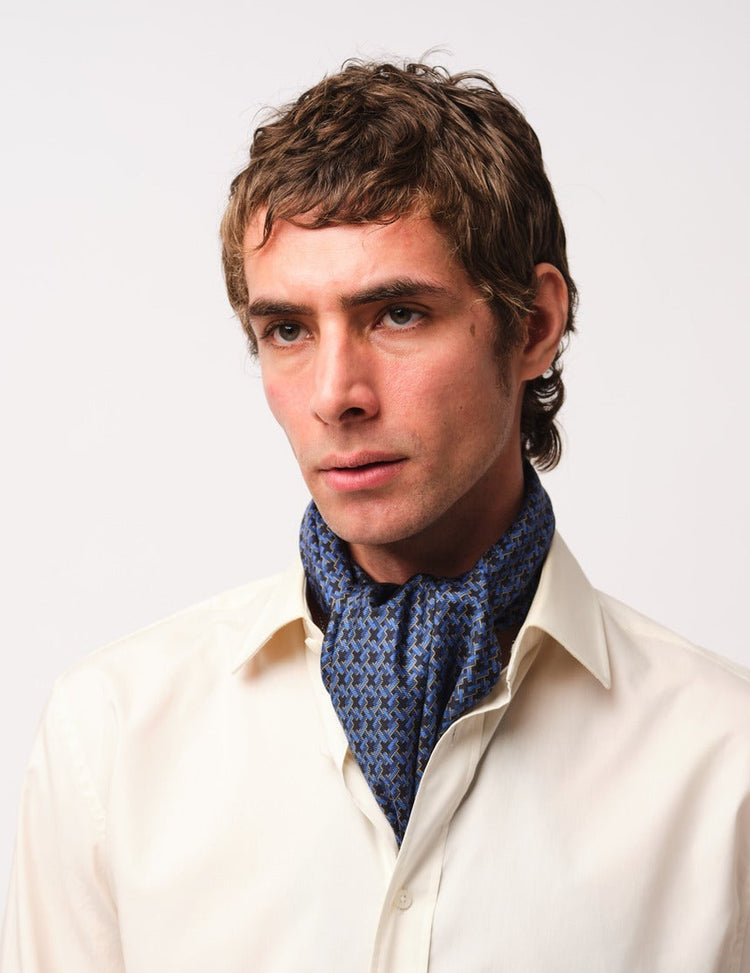 Blue Geometric Silk Cravat Square - Gresham Blake Online