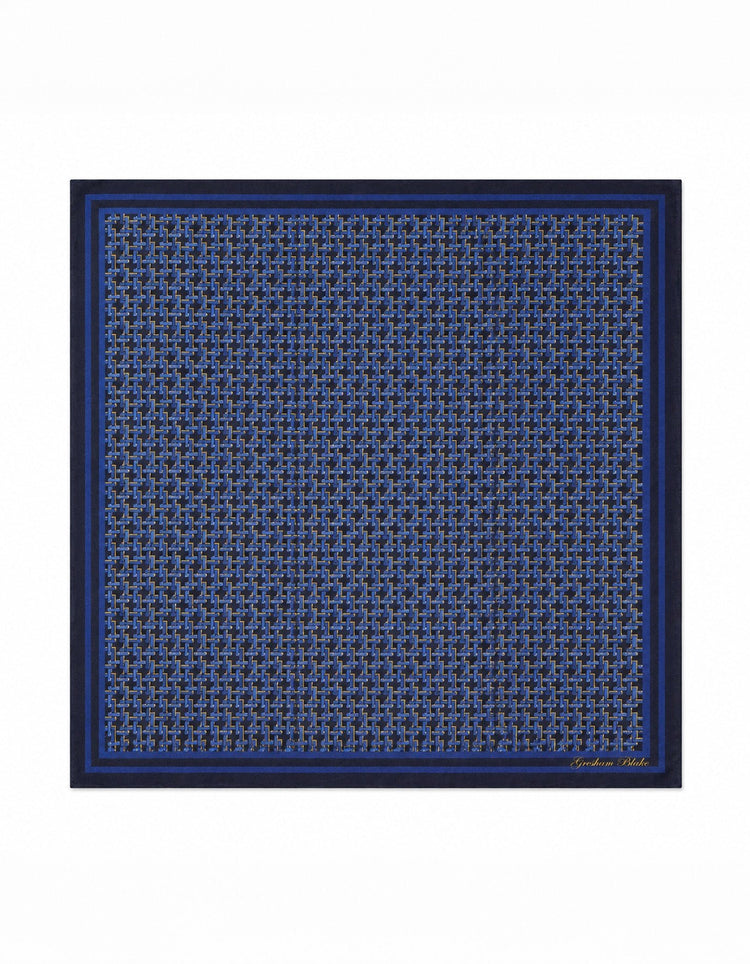 Blue Geometric Silk Cravat Square - Gresham Blake Online