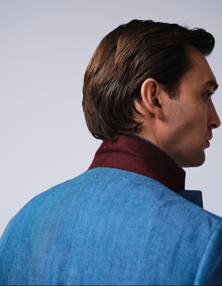 Blue Herringbone Linen Suit - Gresham Blake Online