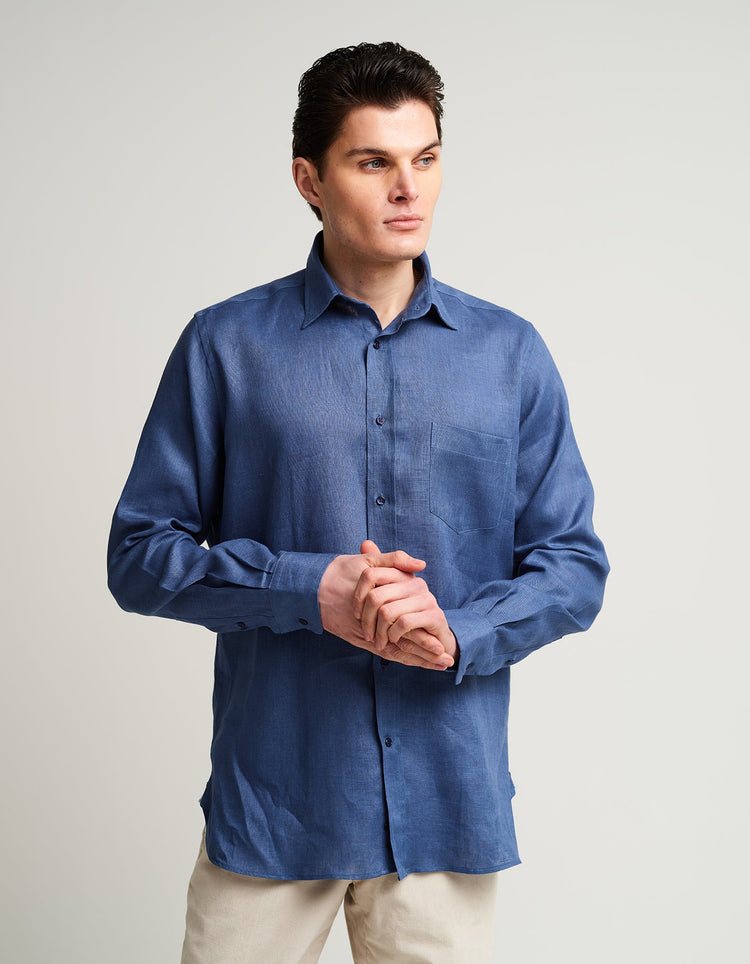 Blue Linen Shirt - Gresham Blake Online