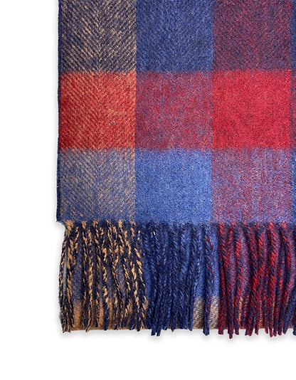 Navy & Red Check Wool Scarf
