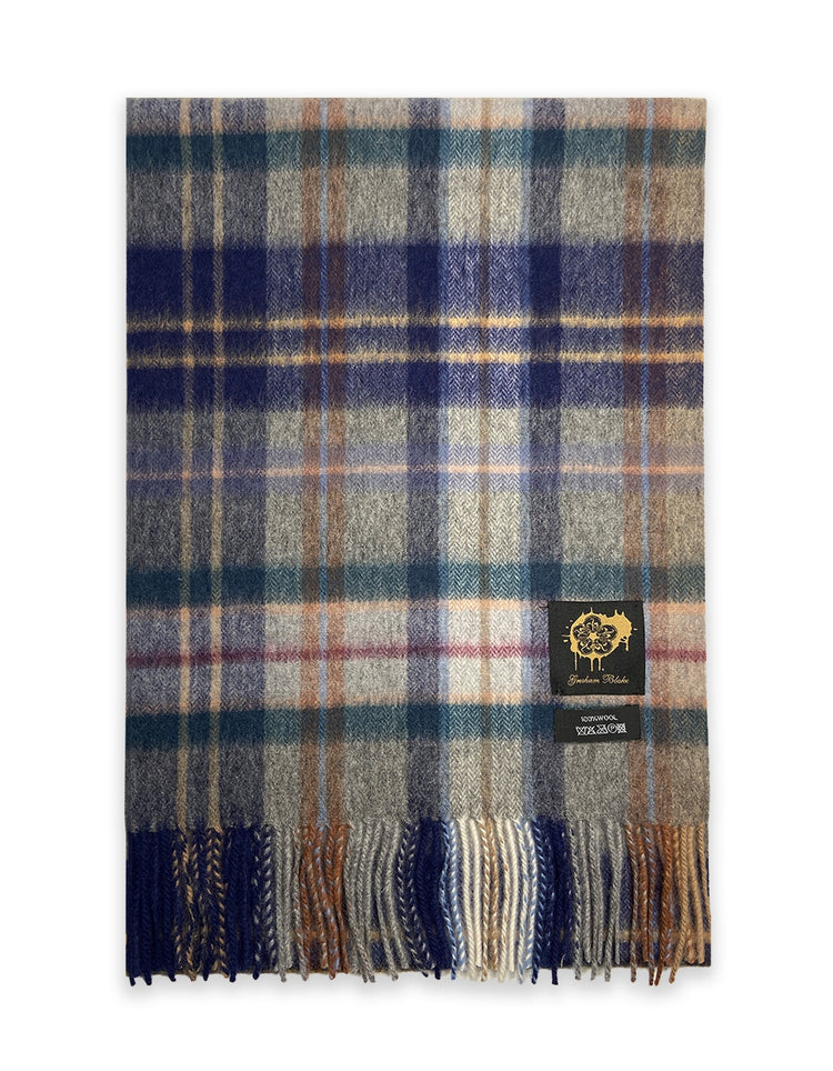 Blue & Orange Check Wool Scarf - Gresham Blake Online