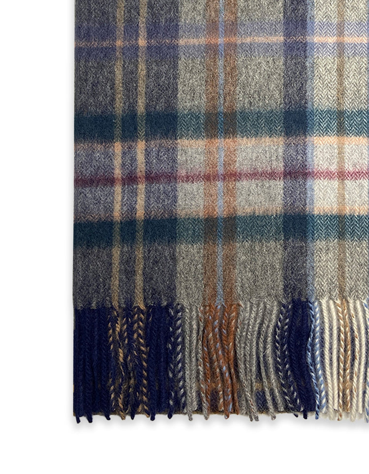 Blue & Orange Check Wool Scarf - Gresham Blake Online