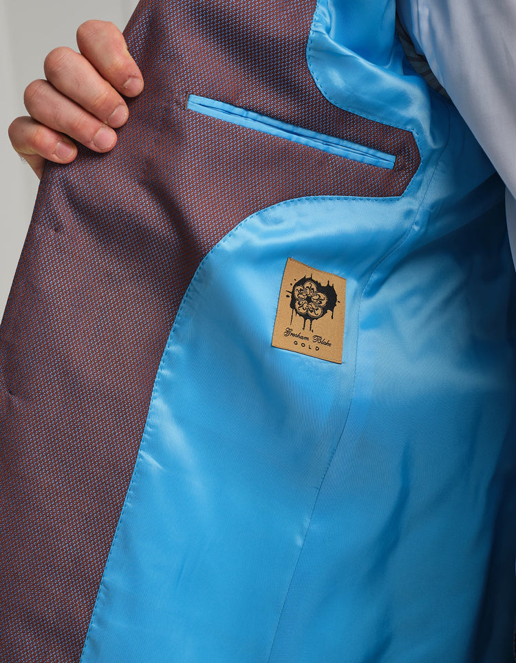 Blue & Orange Silk Suit - Gresham Blake Online