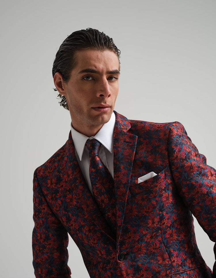 Blue & Orange Winter Floral Tie - Gresham Blake Online