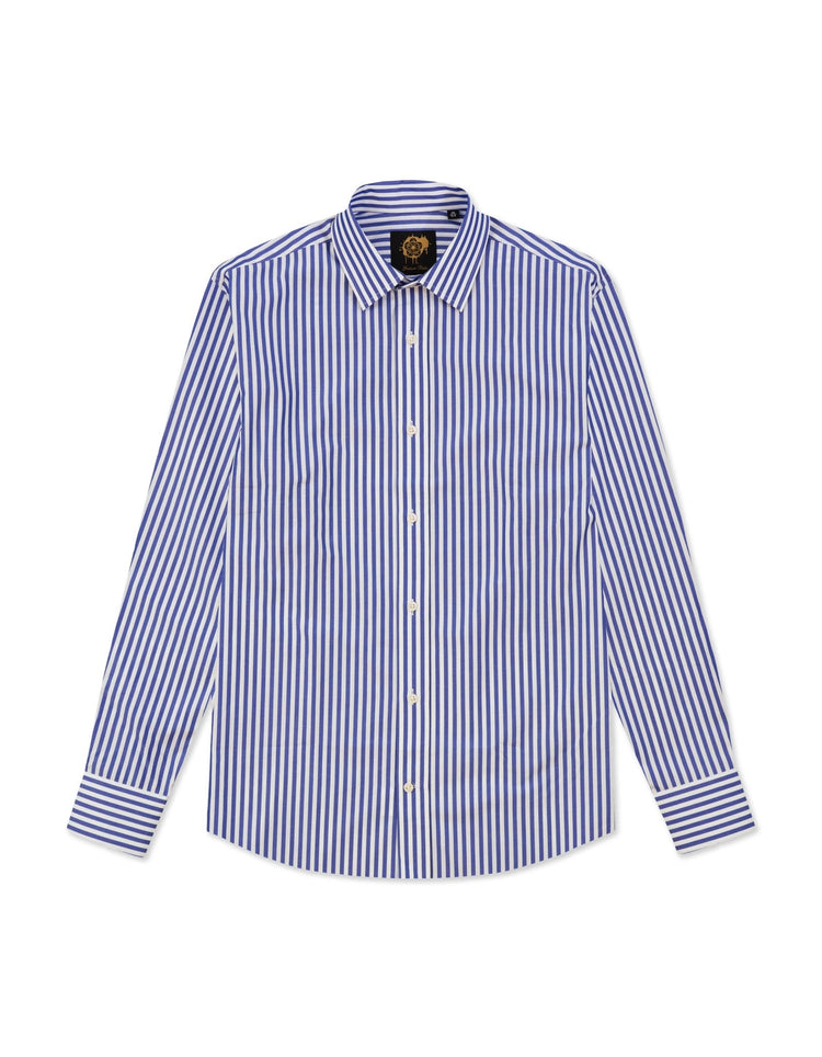 Blue & White Stripe Single Cuff Shirt - Gresham Blake Online