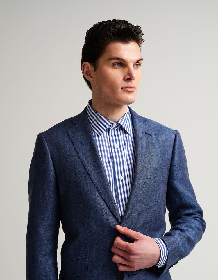 Blue & White Stripe Single Cuff Shirt - Gresham Blake Online