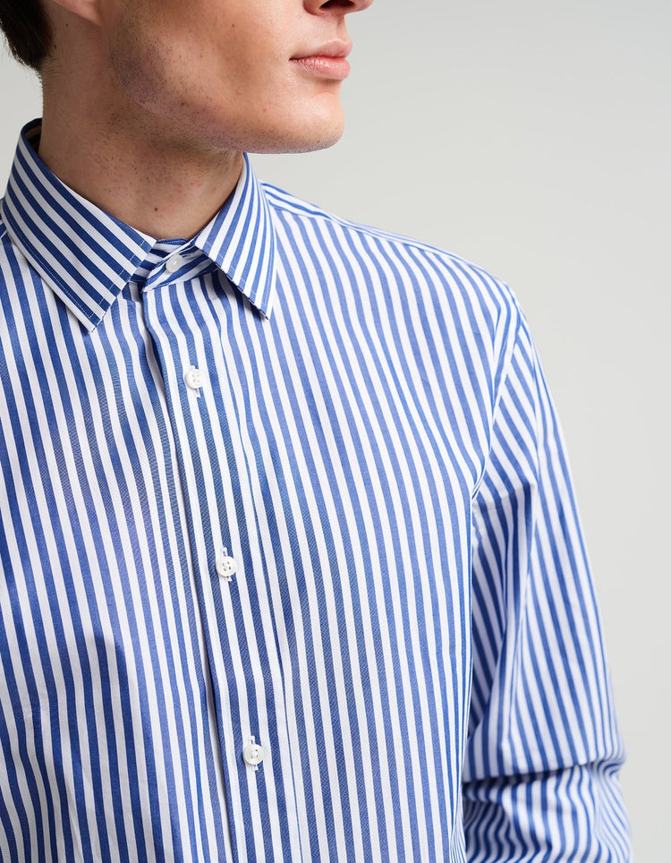 Blue & White Stripe Single Cuff Shirt - Gresham Blake Online