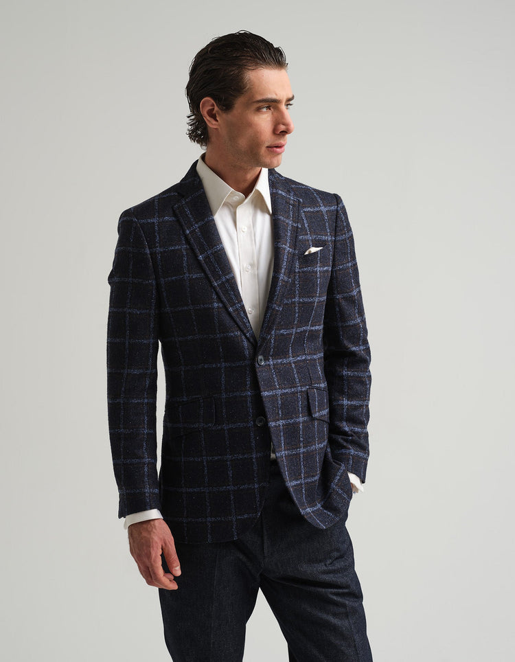 Blue Windowpane Check Jacket - Gresham Blake Online