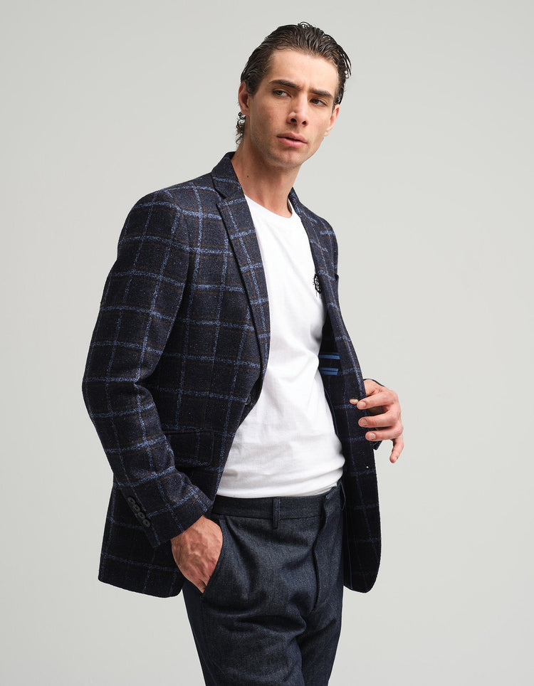 Blue Windowpane Check Jacket - Gresham Blake Online