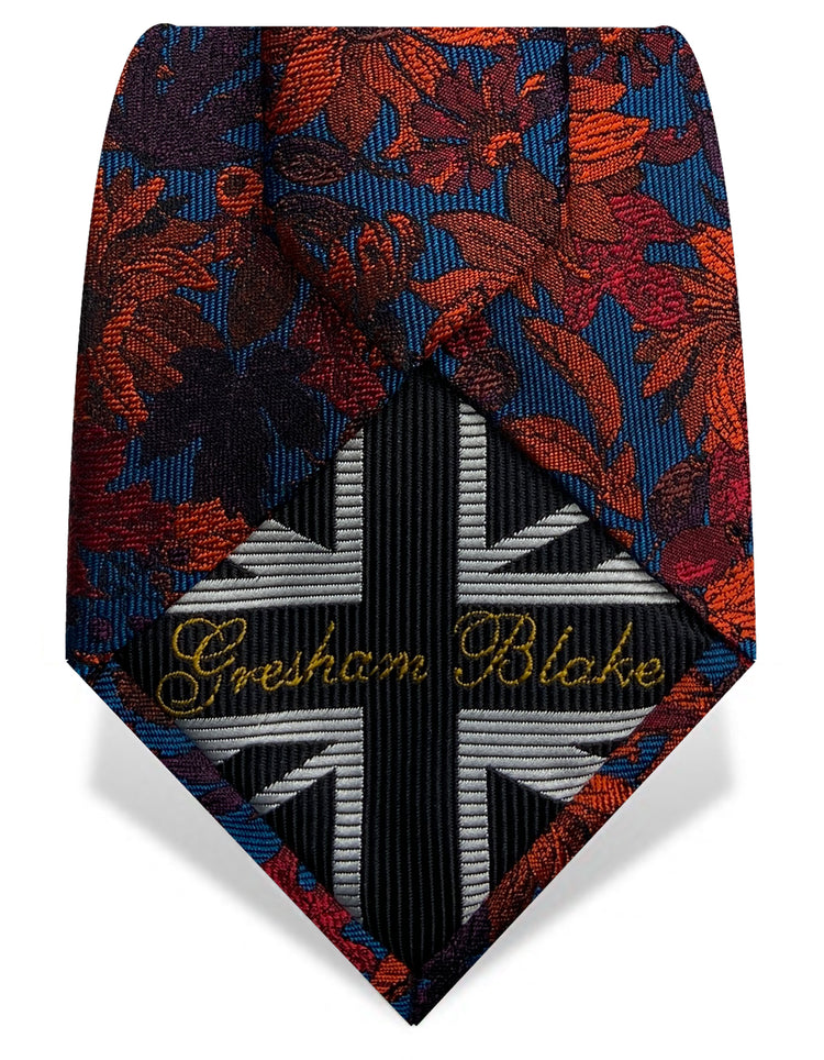 Blue & Orange Winter Floral Tie