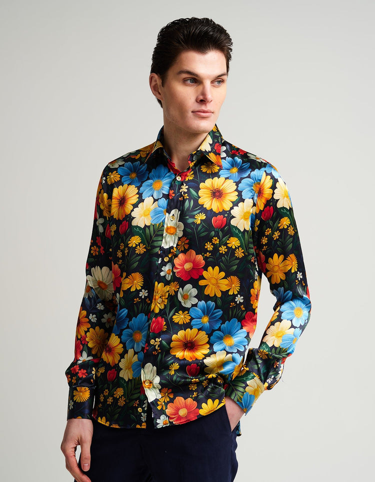 Bright Flowers Silk Shirt - Gresham Blake Online
