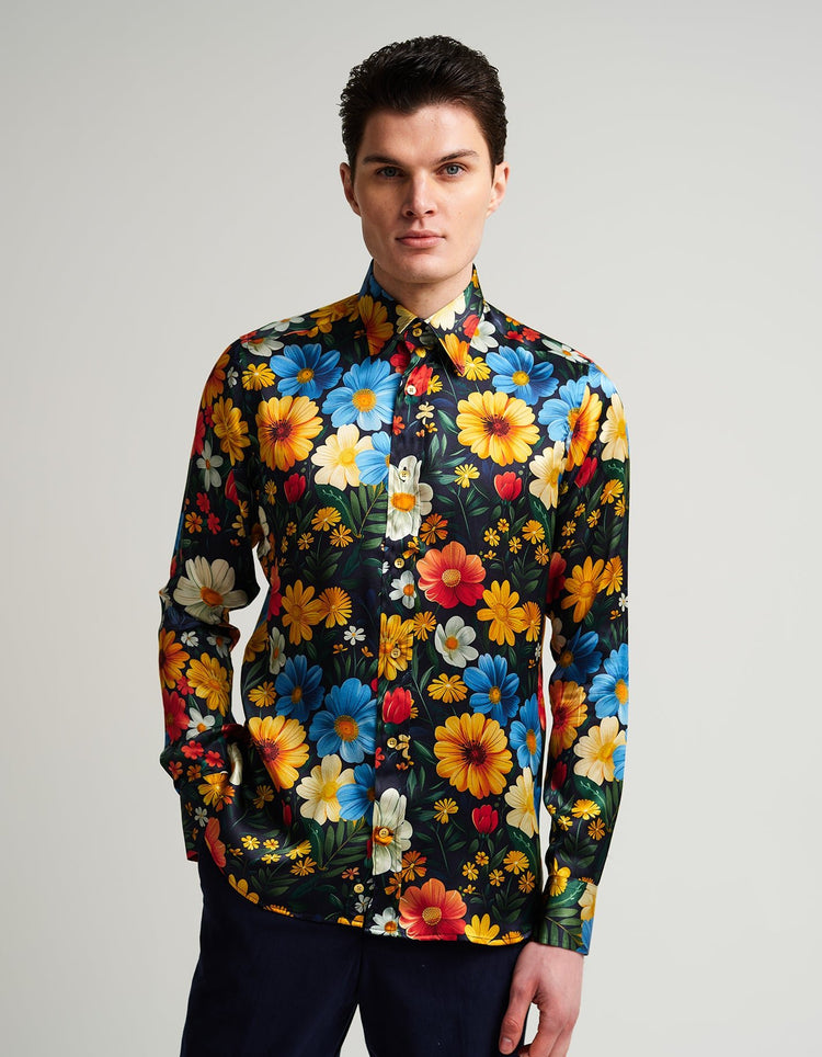 Bright Flowers Silk Shirt - Gresham Blake Online