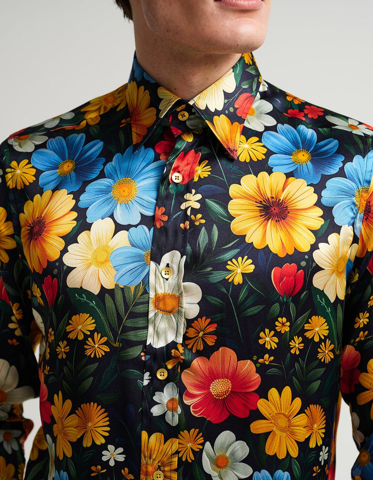 Bright Flowers Silk Shirt - Gresham Blake Online