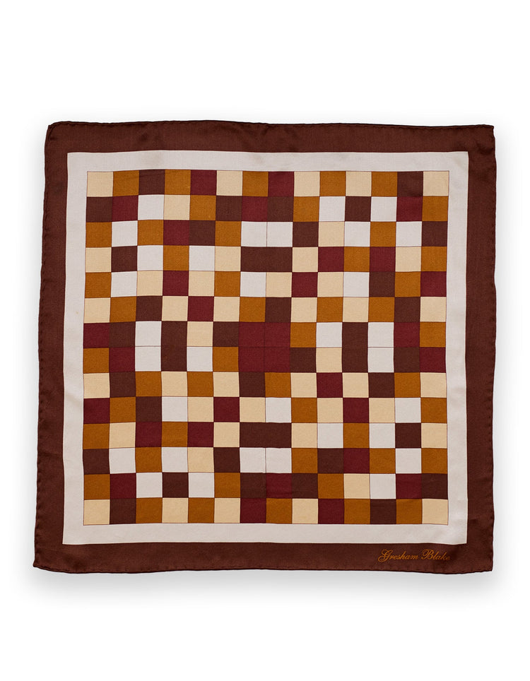 Brown Check Silk Pocket Square - Gresham Blake Online