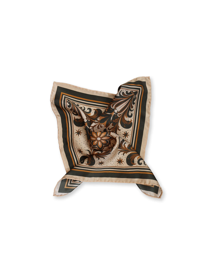 Brown Paisley Silk Pocket Square - Gresham Blake Online