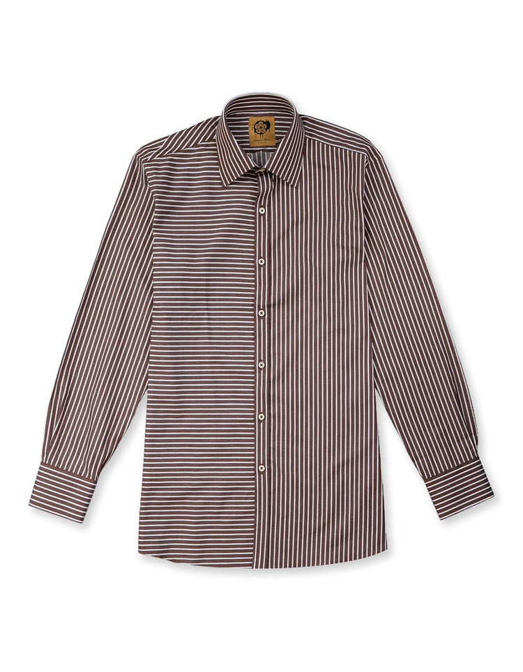 Brown & White Stripe Split Yoke Shirt - Gresham Blake Online