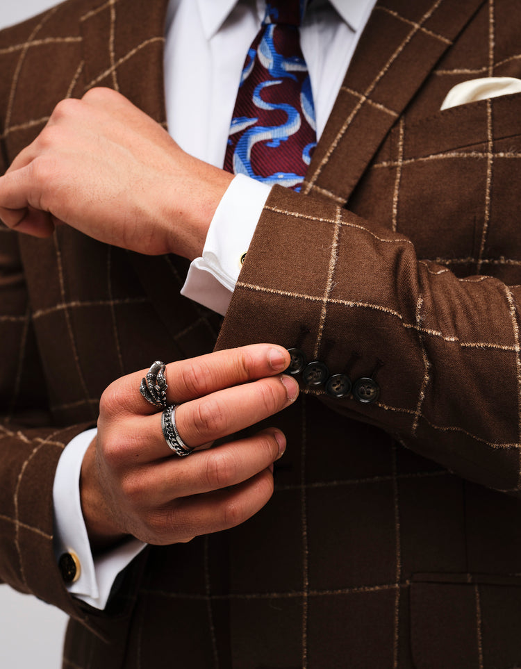 Brown Windowpane Check Wool 2 Piece Suit