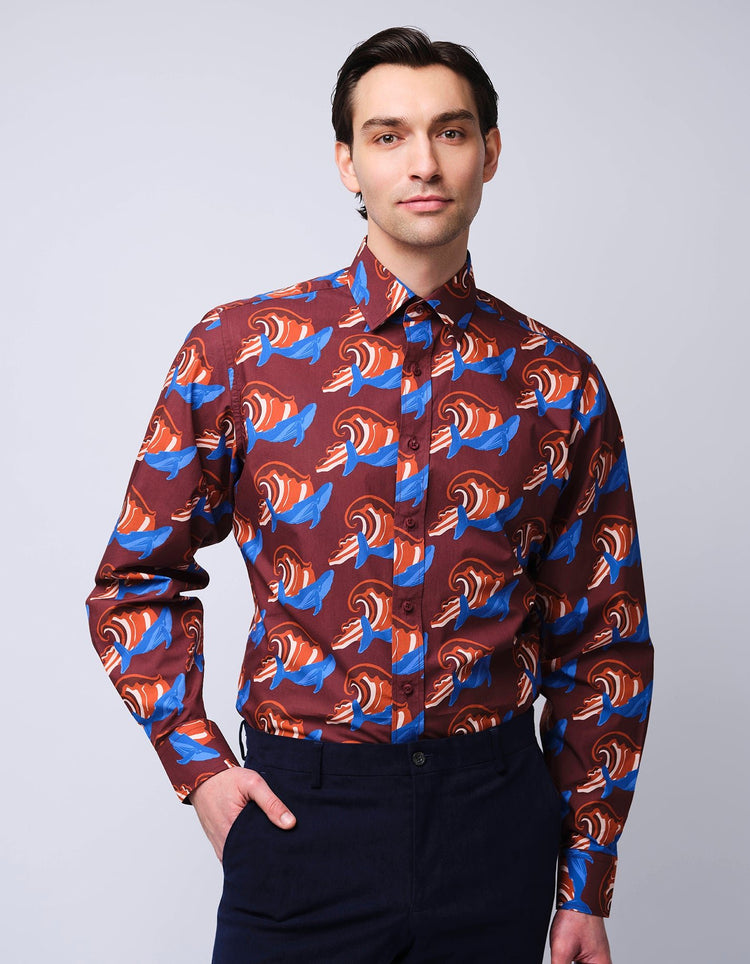 Burgundy & Blue Whale Shirt - Gresham Blake Online