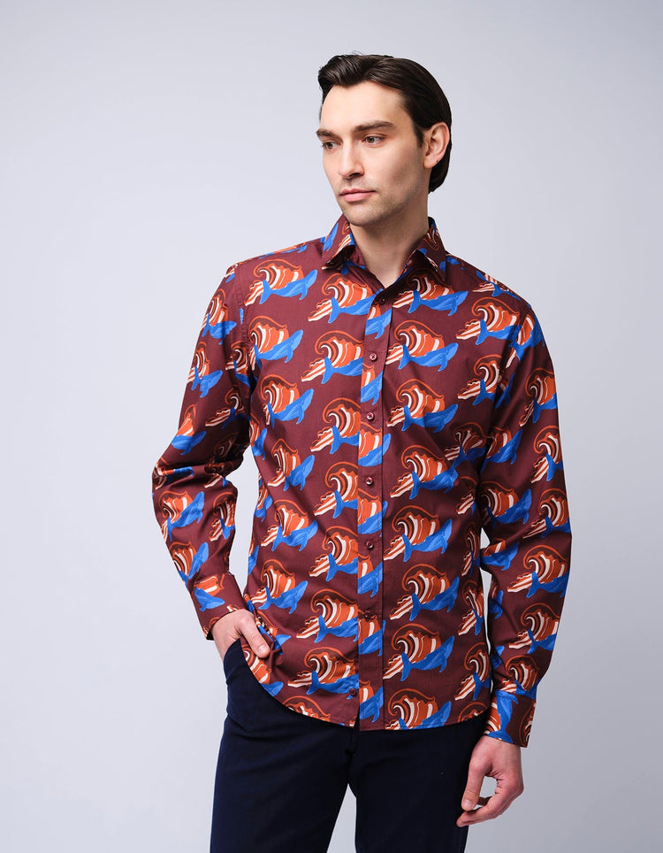 Burgundy & Blue Whale Shirt - Gresham Blake Online