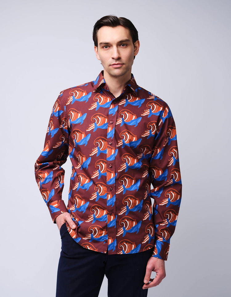 Burgundy & Blue Whale Shirt - Gresham Blake Online