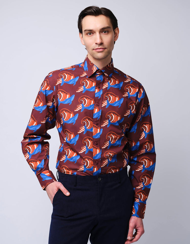 Burgundy & Blue Whale Shirt - Gresham Blake Online