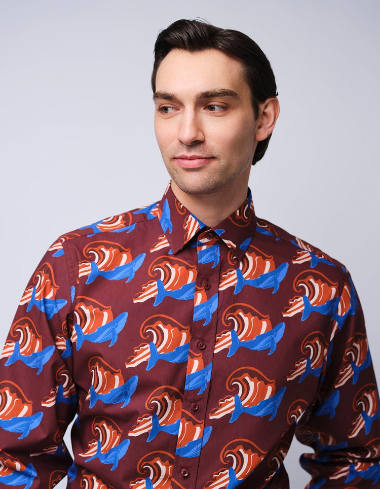 Burgundy & Blue Whale Shirt - Gresham Blake Online