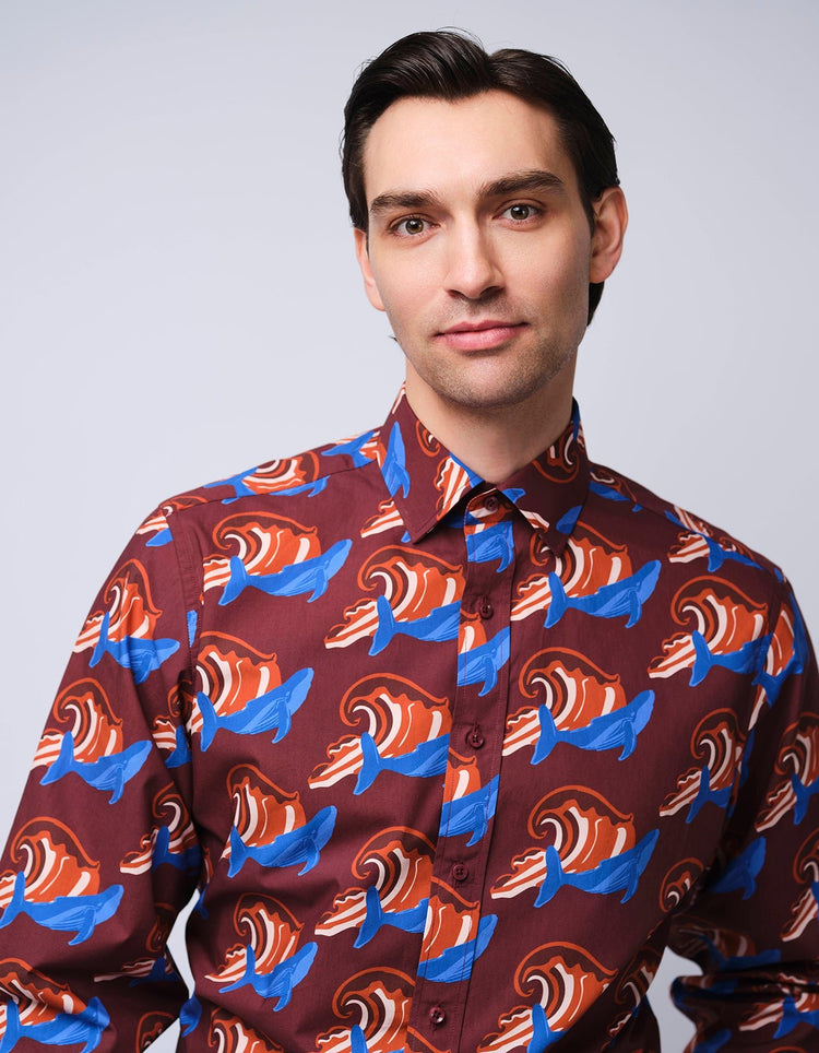 Burgundy & Blue Whale Shirt - Gresham Blake Online