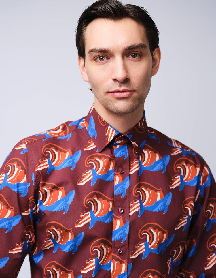 Burgundy & Blue Whale Shirt - Gresham Blake Online