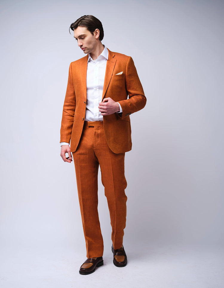 Burnt Orange Herringbone Linen Suit - Gresham Blake Online