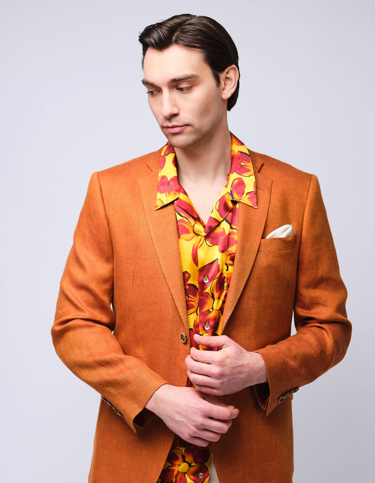 Burnt Orange Herringbone Linen Suit - Gresham Blake Online