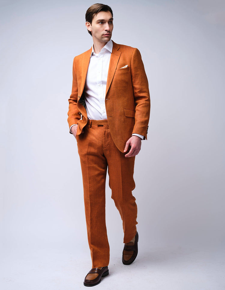 Burnt Orange Herringbone Linen Suit - Gresham Blake Online