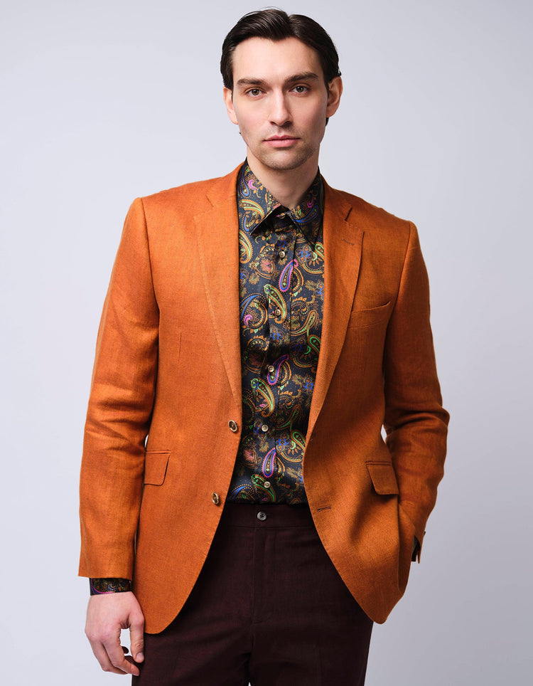 Burnt Orange Herringbone Linen Suit - Gresham Blake Online